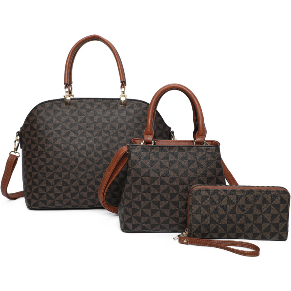 SJ21356-BR Fashion Faux Leather 3 in 1 Handbag Set