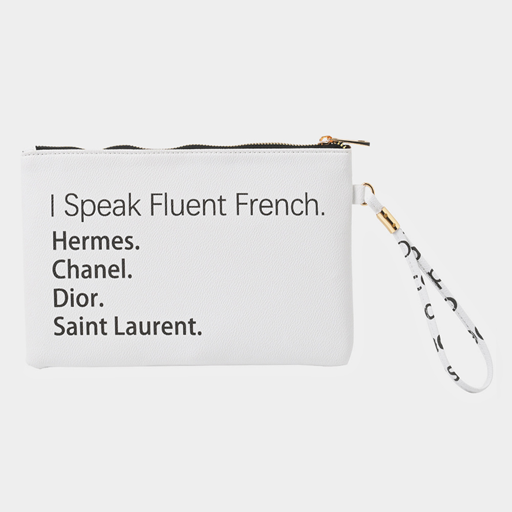 B1046-WHITE I Speak Fluent French Message Wristlet Clutch Bag - Savvy New  York
