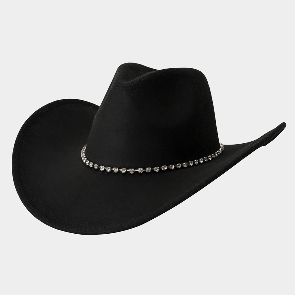 H3360-BLACK Round Stone Band Solid Cowboy Panama Hat - Savvy New York