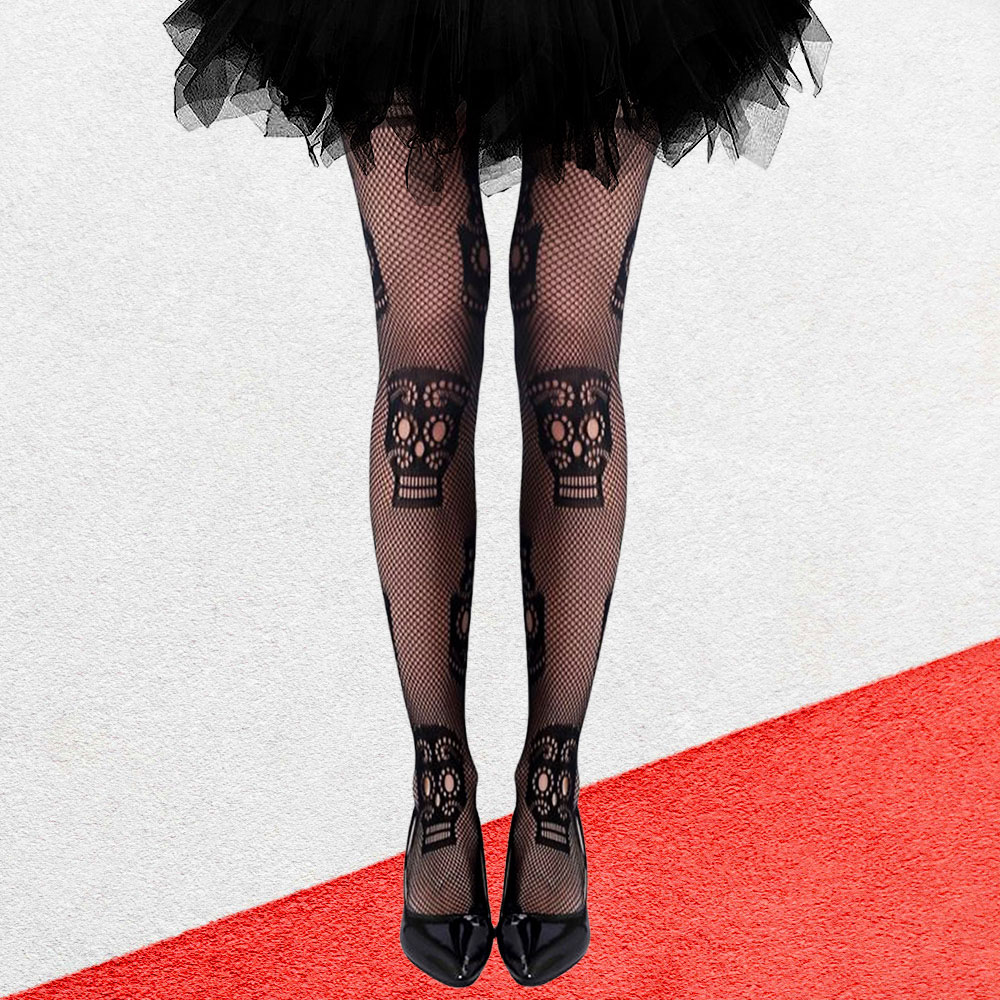 SK47220-BLK Day of The Dead Skull Halloween Costume Fishnet Tights - Savvy  New York