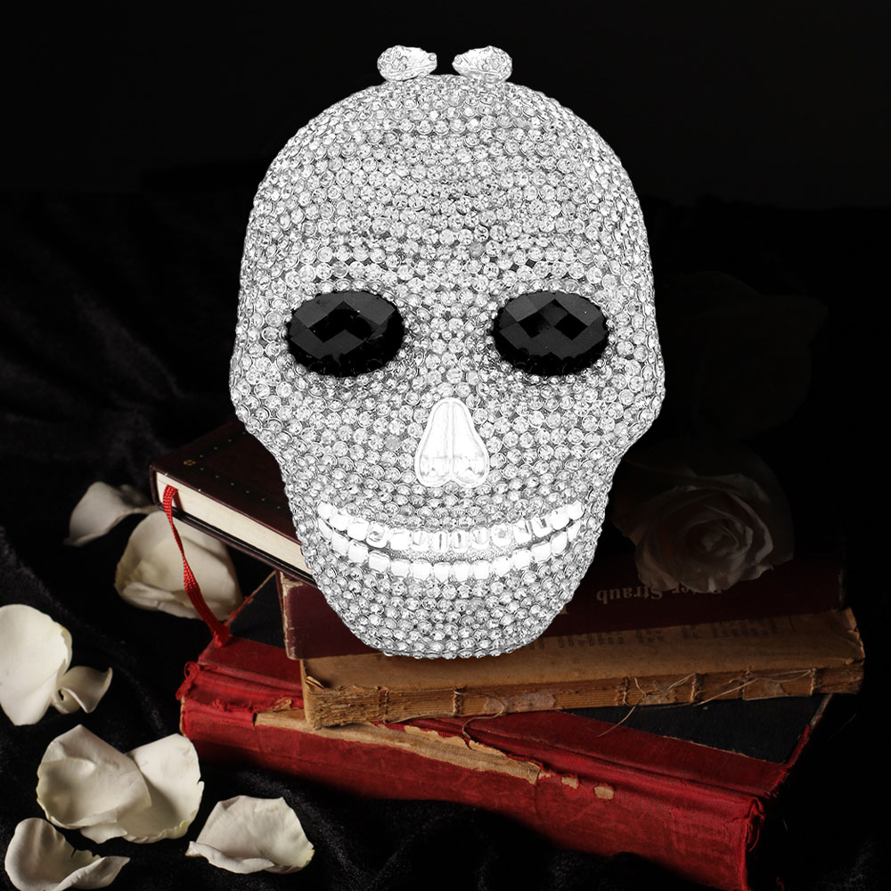 EB107-SILVER Bling Skull Evening Clutch / Shoulder Bag - Savvy New York