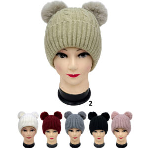 GMH114 ASST Winter Lining Two Pom Pom Hat (3 pcs )