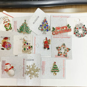 PKBR0514 ASST (12 PCS) Stone Embellished Christmas Theme Pin Brooches