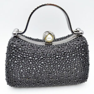 CO68030 BK Crystal Diamond Top Handle Embellished Evening Clutch Bag
