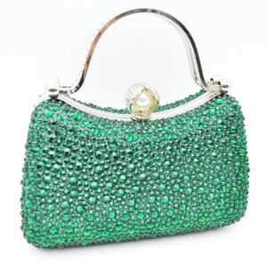 CO68030 GN Crystal Diamond Top Handle Embellished Evening Clutch Bag