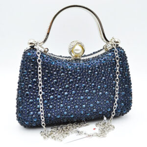CO68030 BL Crystal Diamond Top Handle Embellished Evening Clutch Bag