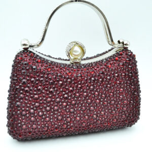 CO68030 MAROON Crystal Diamond Top Handle Embellished Evening Clutch Bag