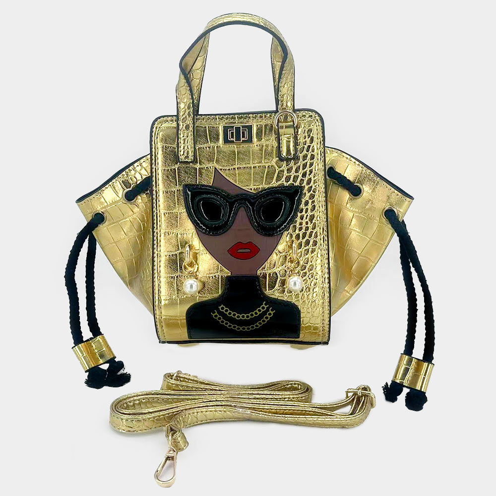 LA5302-GD Girl Accented Alligator Patterned Tote / Crossbody Bag