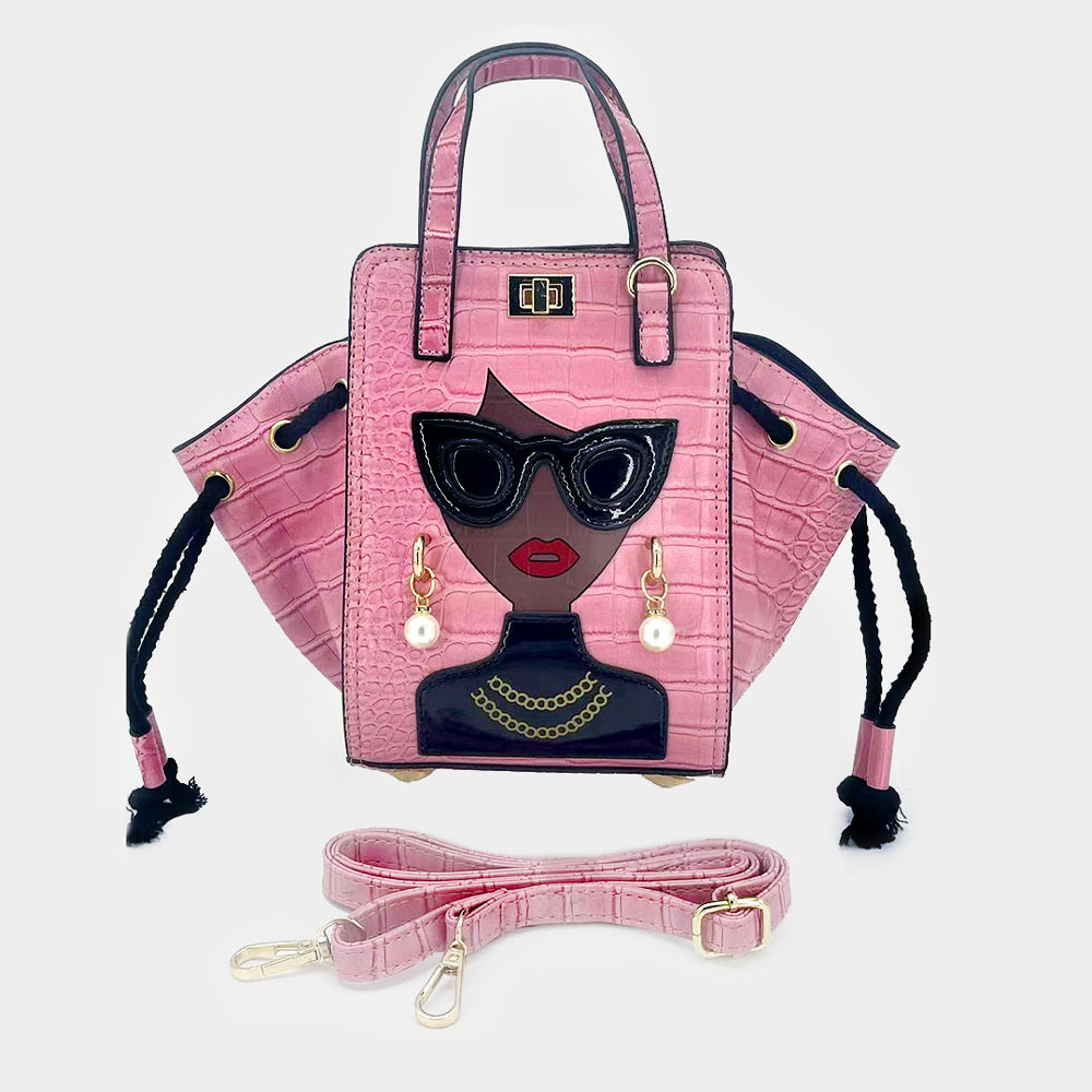 LA5302-PK Girl Accented Alligator Patterned Tote / Crossbody Bag