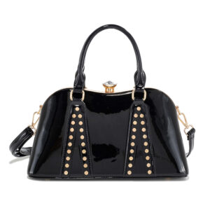 T3291 BK Patent Leather Rhinestone Top Handbag