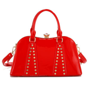 T3291 RD Patent Leather Rhinestone Top Handbag