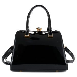 T3446 BK Patent Leather Top Handle Bag