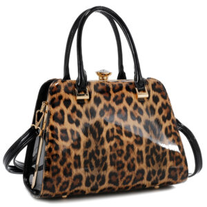 T3446 LBR Leopard Patent Leather Top Handle Bag