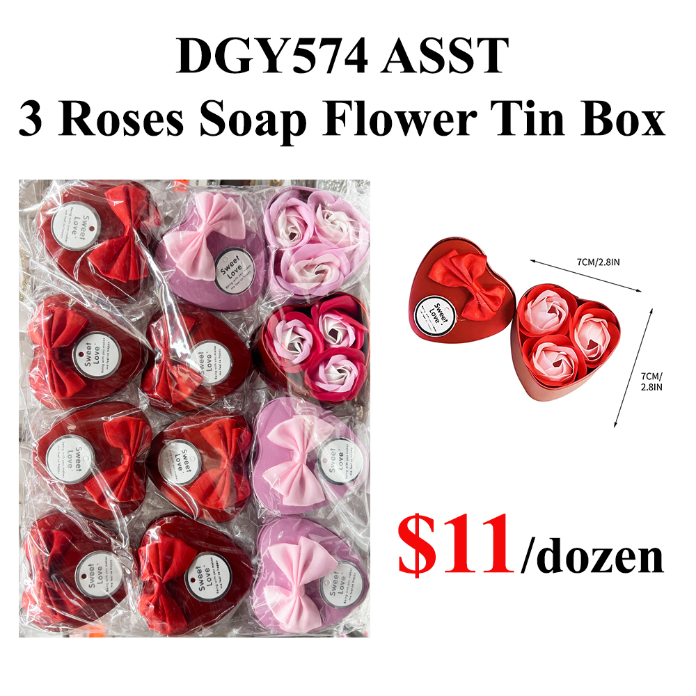 CJ-DGY574 ASST (12PCS) 3 Roses Soap Flower Tin Boxes - Savvy New York