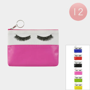 PKFSB73158-R (12PCS) Eyelash Printed Metallic Mini Pouch Bag - Savvy New  York
