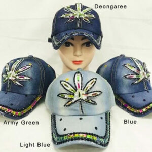 BH-7804 ASST Marijuana Denim Studs Baseball Cap (3PCS)