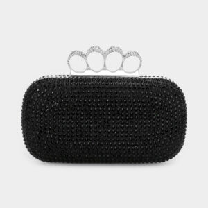 LAL458-BLACK Bling Rectangle Evening Clutch / Crossbody Bag