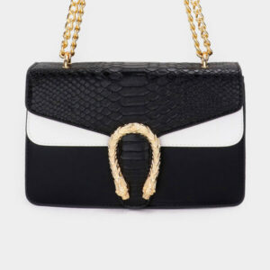 LA8083-BK Snake Accented Faux Leather Shoulder / Crossbody Bag
