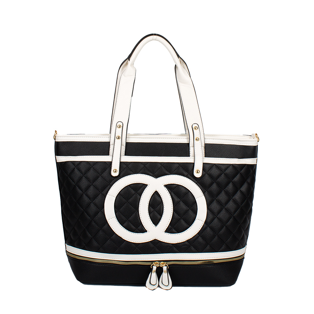 CH1289 BK/WT Quilted Tote Bag