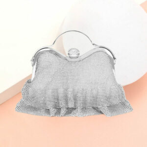 LA1662-SILVER Bling Pleated Evening Tote / Crossbody Bag