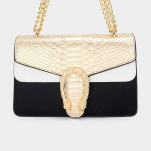 LA8083-GD Snake Accented Faux Leather Shoulder / Crossbody Bag