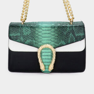 LA8083-GN Snake Accented Faux Leather Shoulder / Crossbody Bag