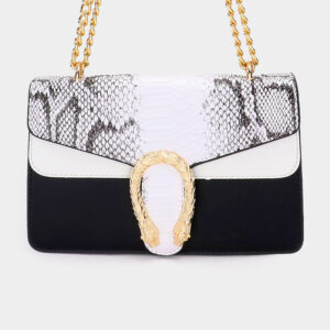 LA8083-WT Snake Accented Faux Leather Shoulder / Crossbody Bag