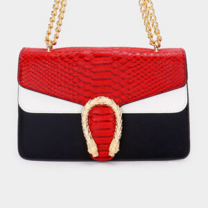 LA8083-RD Snake Accented Faux Leather Shoulder / Crossbody Bag