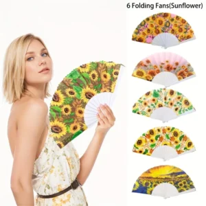 RNT-1349R -ASST (12PCS) Sunflower Patterned Folding Fans