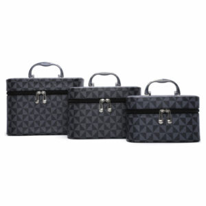 SJ21010-T3-BLACK Monogram Printed 3-in-1 Cosmetic Case