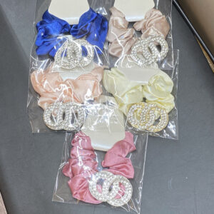 HRH0172 ASST Double Circles Rhinestones Scrunchies Hair Band (6pcs)