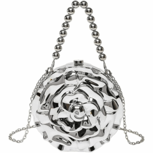 LA2526 SL Flower Shaped Metallic Clutch Purse