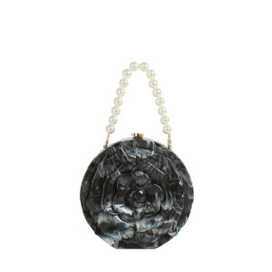 EWB186 BK Acrylic Rose Flower Clutch Evening Bag