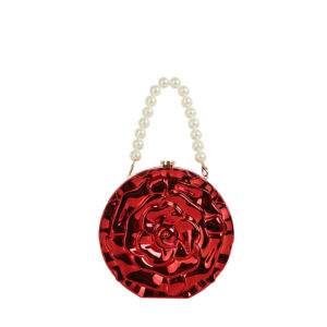EWB186 RD Acrylic Rose Flower Clutch Evening Bag