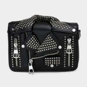 LA94460-BLACK Studded Faux Leather Jacket Designed Crossbody Bag