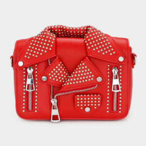 LA94460-RED Studded Faux Leather Jacket Designed Crossbody Bag