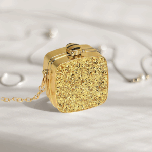 LAM10 GD Square Glitter Mini Clutch Bag with mirror