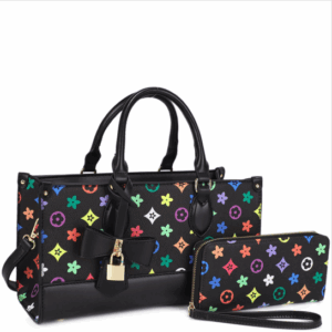 UM-31512 BK/BK Design Printed Satchel W Wallet Set