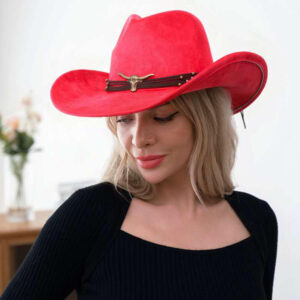 H3510 RD Western Steer Head Accent Cowboy Hat