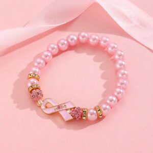 BL-8945 ASST Pink Ribbon Beaded Bracelet (12 pics)