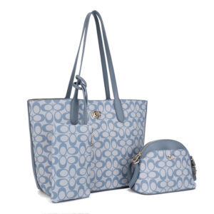 ZW-31550 BGY/BGY 3-in-1 Oval Monogram Handbag / Crossbody Wallet Set