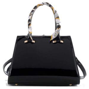 T3640 BK Jewel-Top Patent Medium Frame Chic Satchel