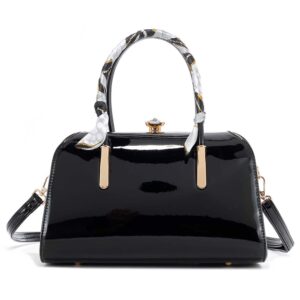 T3644 BK Jewel-Top Patent Medium Frame Chic Satchel