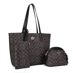 ZW-31550 BK/CF 3-in-1 Oval Monogram Handbag / Crossbody Wallet Set