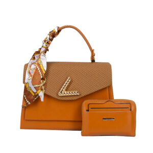 PU907-M2 BR FASHION  SMOOTH TEXTURE SCARF HANDLE SATCHEL W WALLET SET