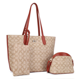 ZW-31550 BRD/TP 3-in-1 Oval Monogram Handbag / Crossbody Wallet Set