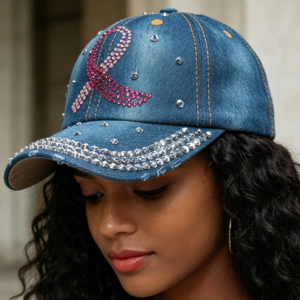 BH-8560-D ASST Fashion Rhinestone Pink Ribbon Baseball Cap(3PCS)