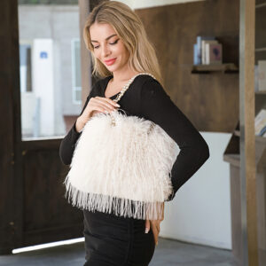 B1139 IVY Fluffy Fuzzy Faux Fur Pearl Strap Shoulder Bag