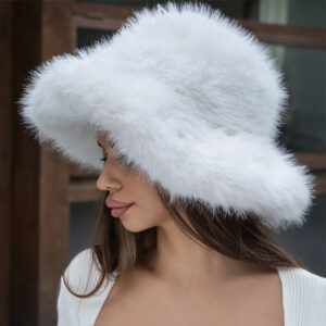 H3504 IVY Wide Brim Faux Fur Winter Bucket Hat