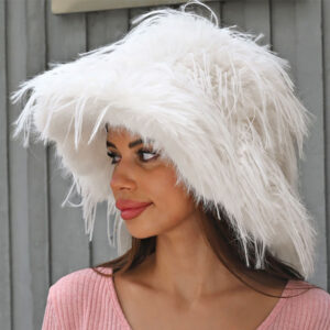 H3516 BG Fuzzy Fluffy Faux Fur Winter Bucket Hat